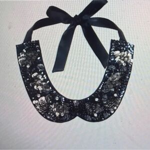 Anne fontaine, NWT, dark blue satin collar, decorated with stones & sequins